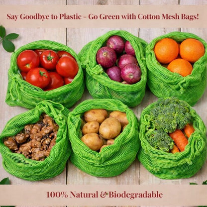Reusable Natural Cotton Fruits & Vegetables Bags ( Pack of 6 )